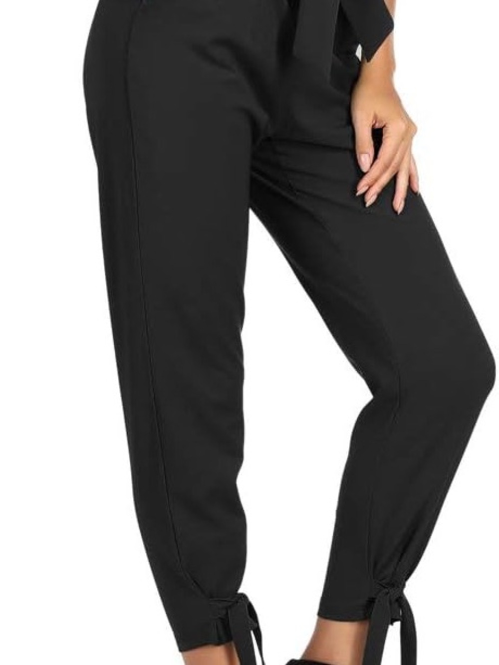 Grace Karin Black Tie-Hem Track Joggers